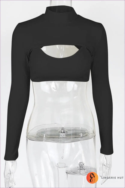 Ribbed Mock Neck Crop Top - Effortless Everyday Elegance - s / Black - Shirts & Tops - Lingerie Hut - All Season