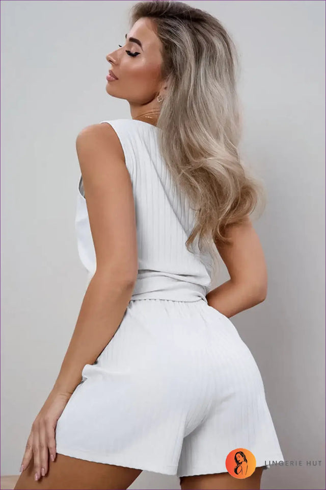 Ribbed Co Ord Set With Tank Top - Minimalist Comfort, Everyday Ease