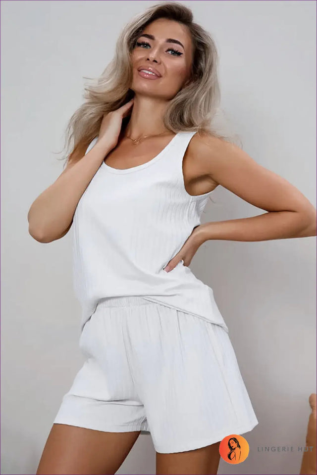 Ribbed Co Ord Set With Tank Top - Minimalist Comfort, Everyday Ease