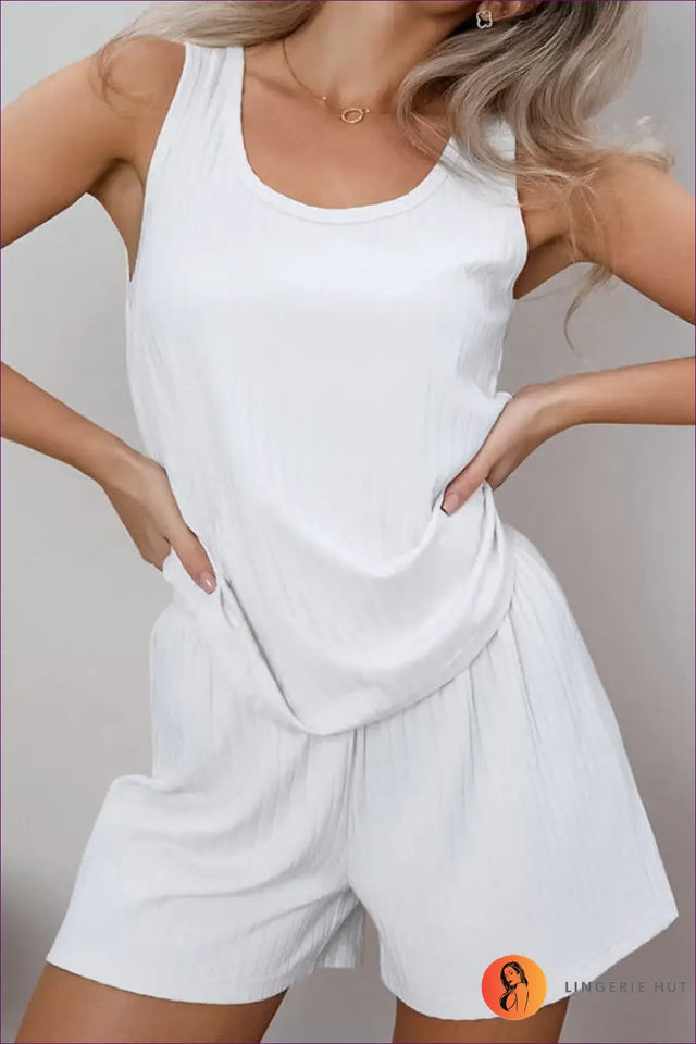 Ribbed Co Ord Set With Tank Top - Minimalist Comfort, Everyday Ease