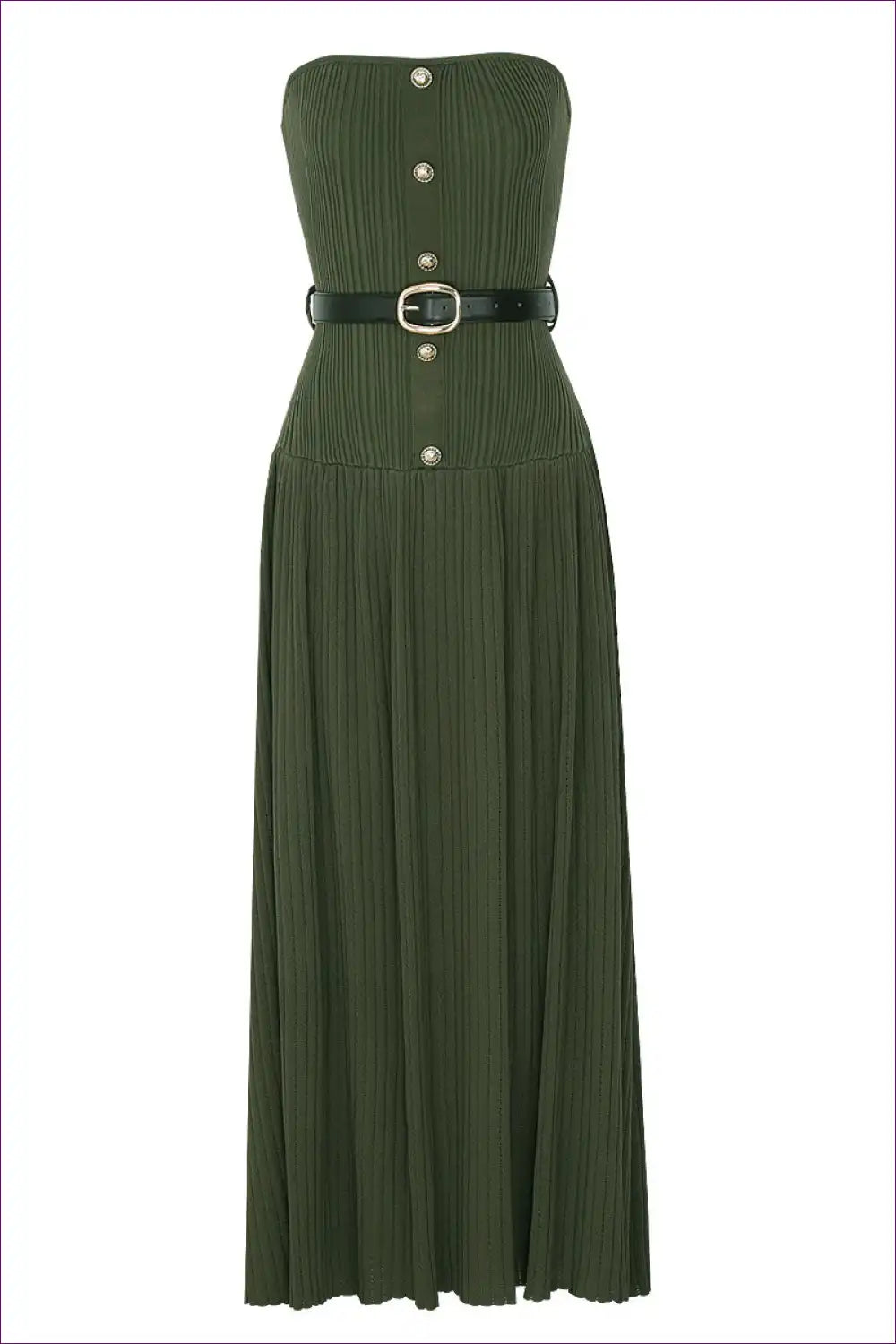 Ribbed Strapless Maxi Dress with Button Detail for a Line, Casual, Date Night, Everyday, Formal Wear