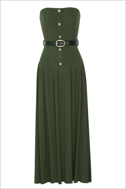 Ribbed Strapless Maxi Dress with Button Detail for a Line, Casual, Date Night, Everyday, Formal Wear