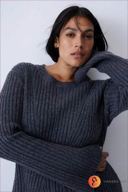 Ribbed Sweater Mini Dress - Quiet Confidence for Autumn - s / Dark Grey - Dresses - Lingerie Hut - All Season • Autumn