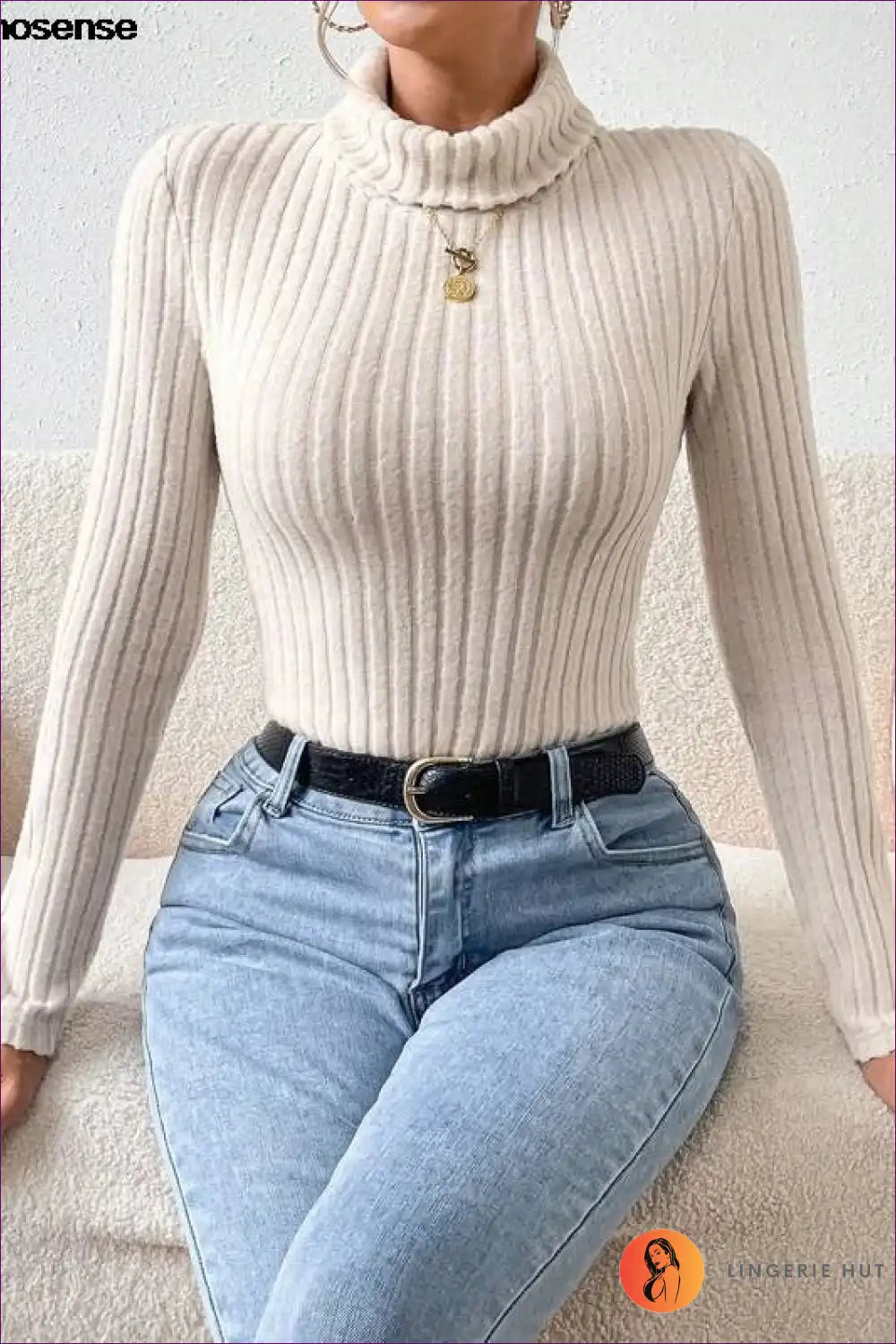 Ribbed Turtleneck Bodysuit with Long Sleeves - Soft Texture Ritual for All Season, Bodysuit, Casual,