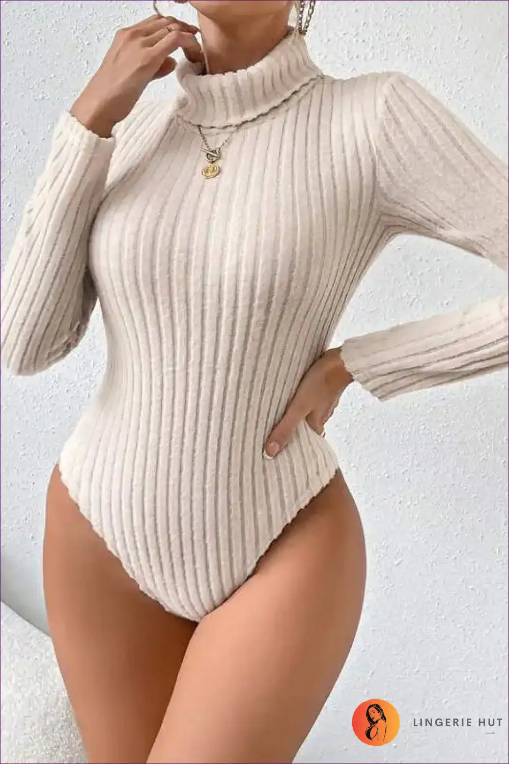Ribbed Turtleneck Bodysuit with Long Sleeves - Soft Texture Ritual for All Season, Bodysuit, Casual,