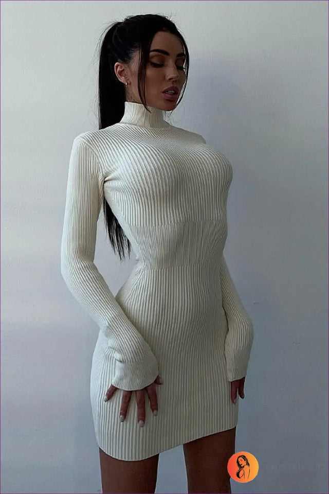 Ribbed Turtleneck Midi Dress - Autumn Elegance