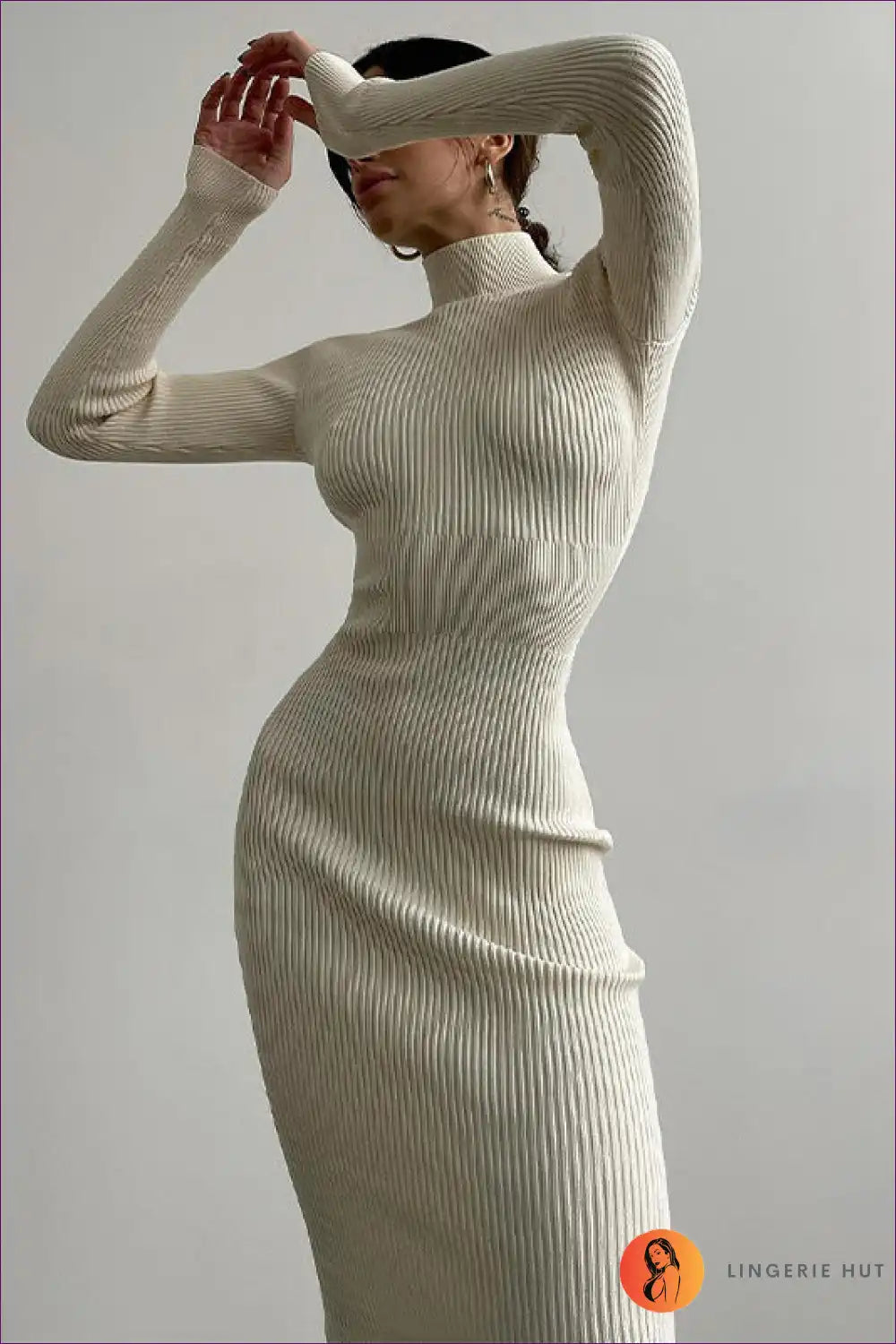 Ribbed Turtleneck Midi Dress - Autumn Elegance for Autumn, Bodycon, Casual, Everyday, Formal Wear