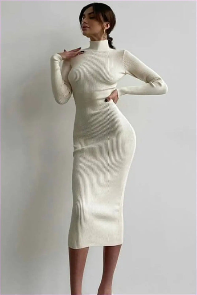 Ribbed Turtleneck Midi Dress - Autumn Elegance