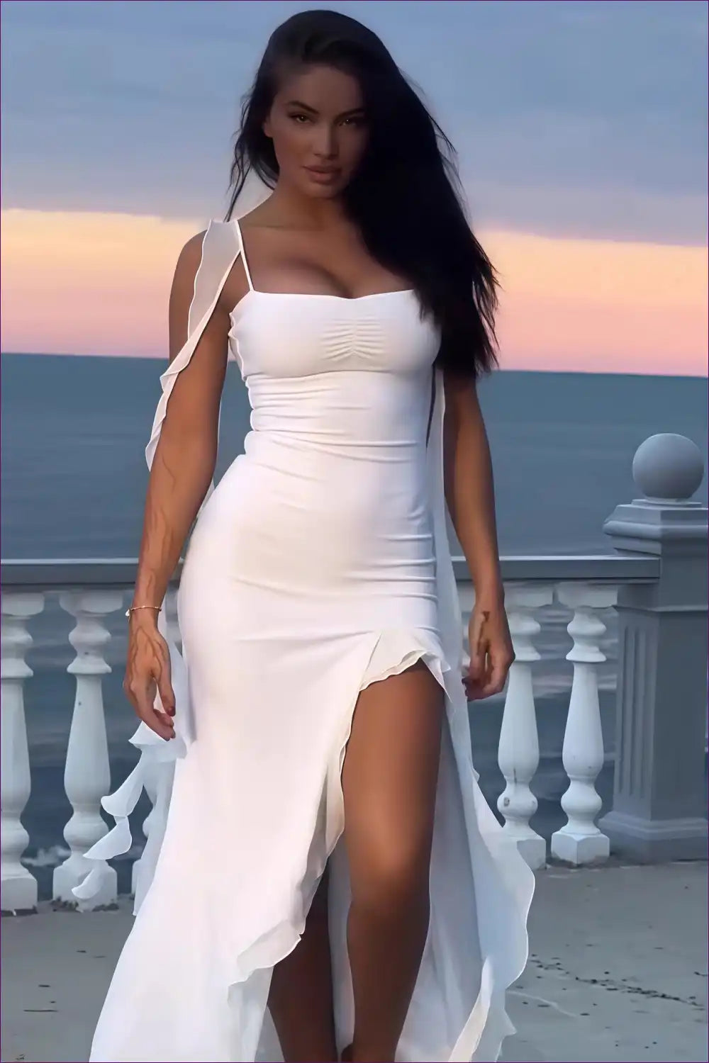 Ribbon Ruffled Maxi Dress with Split for Elegant Summer Days Casual, Dresses, Evening Wear, Formal