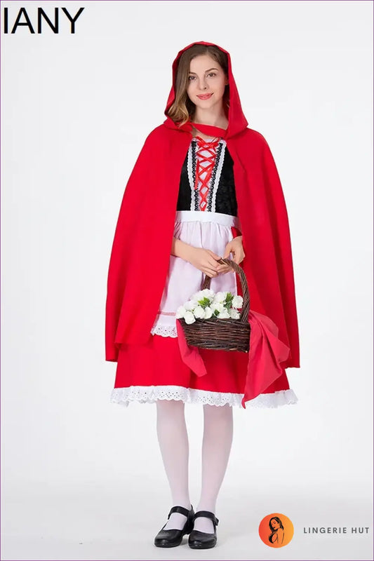 Riding Hood Costume Set - Hooded Cape Lace Bodice Mini Skirt - Halloween • just in • Party - Lingerie Hut