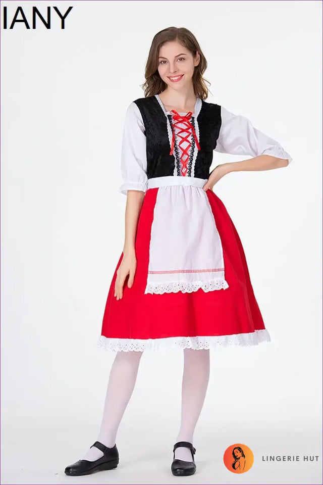 Riding Hood Costume Set - Hooded Cape Lace Bodice Mini Skirt