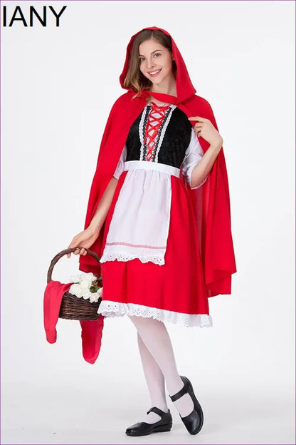 Riding Hood Costume Set - Hooded Cape Lace Bodice Mini Skirt - Halloween • just in • Party - Lingerie Hut