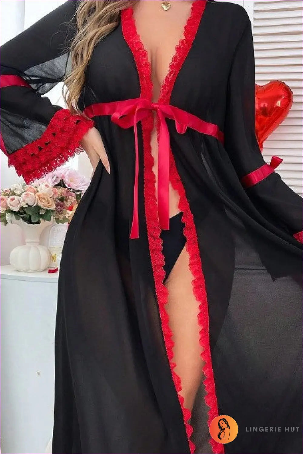 Lace Trim Maxi Robe - Luxe Evenings in - Lingerie Hut - All Season • Boudoir • Evening Wear • Glamour • Header-fixed