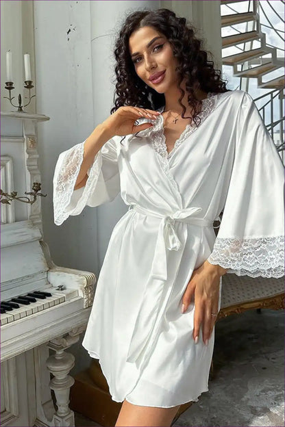 Robe with Lace Trim - Morning Ritual Luxury for All Season, Boudoir, Casual, Everyday,