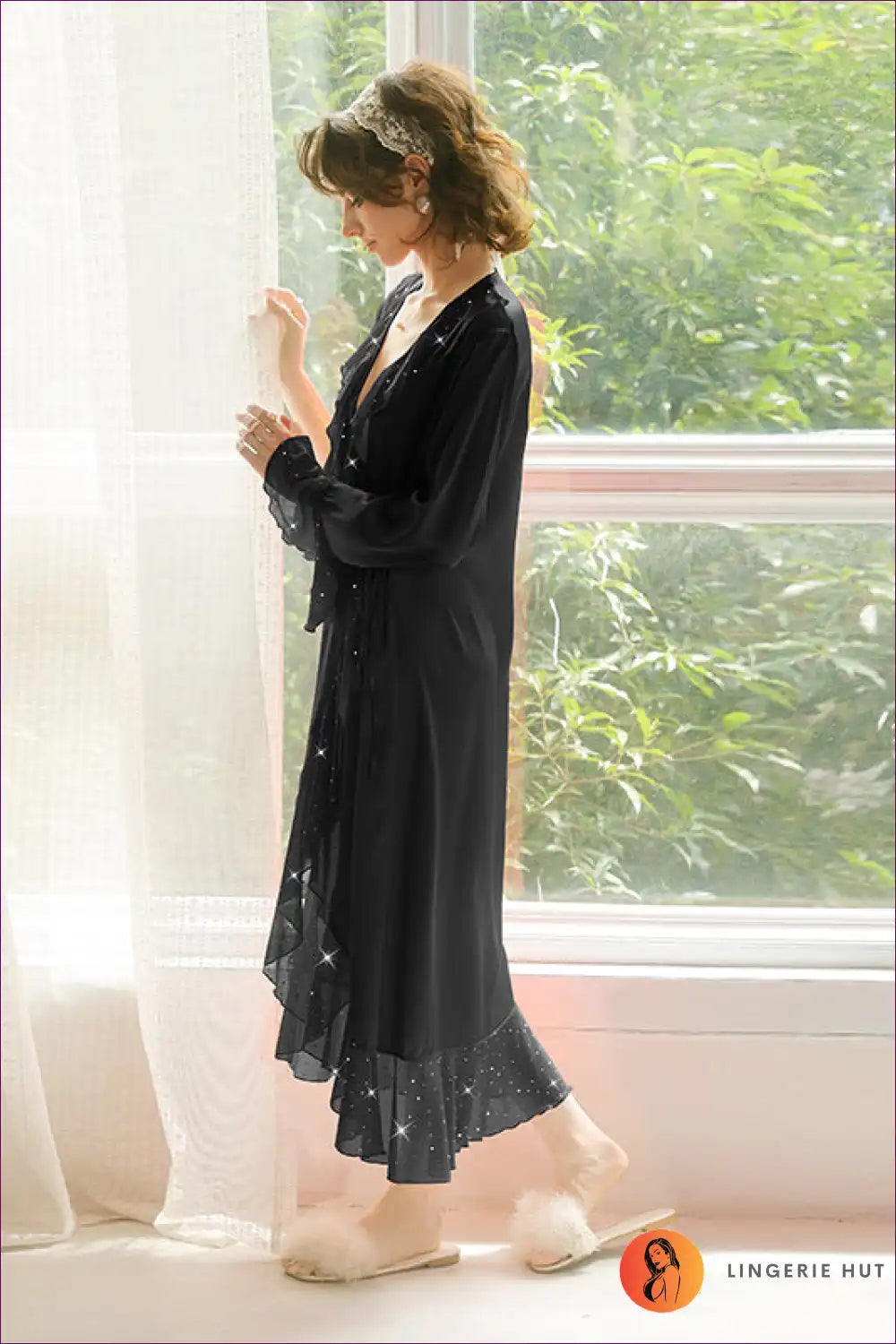 Robe with Sequin Details - Glamorous Evenings for Boudoir, Evening Wear, Glamour, just In, Loungewear