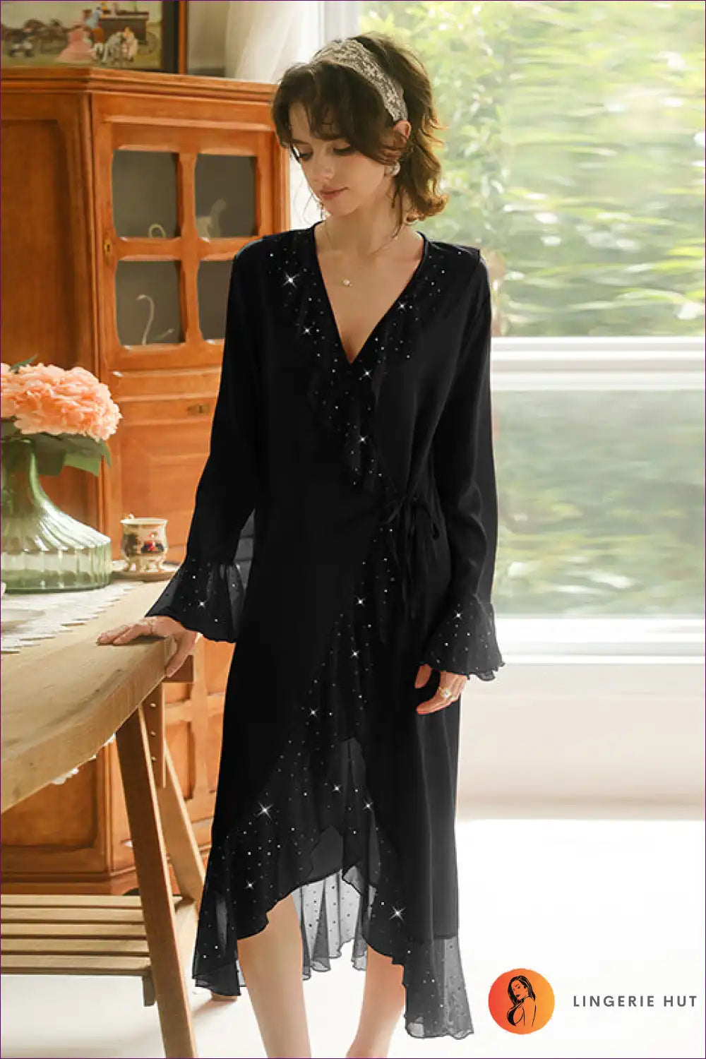 Robe with Sequin Details - Glamorous Evenings for Boudoir, Evening Wear, Glamour, just In, Loungewear