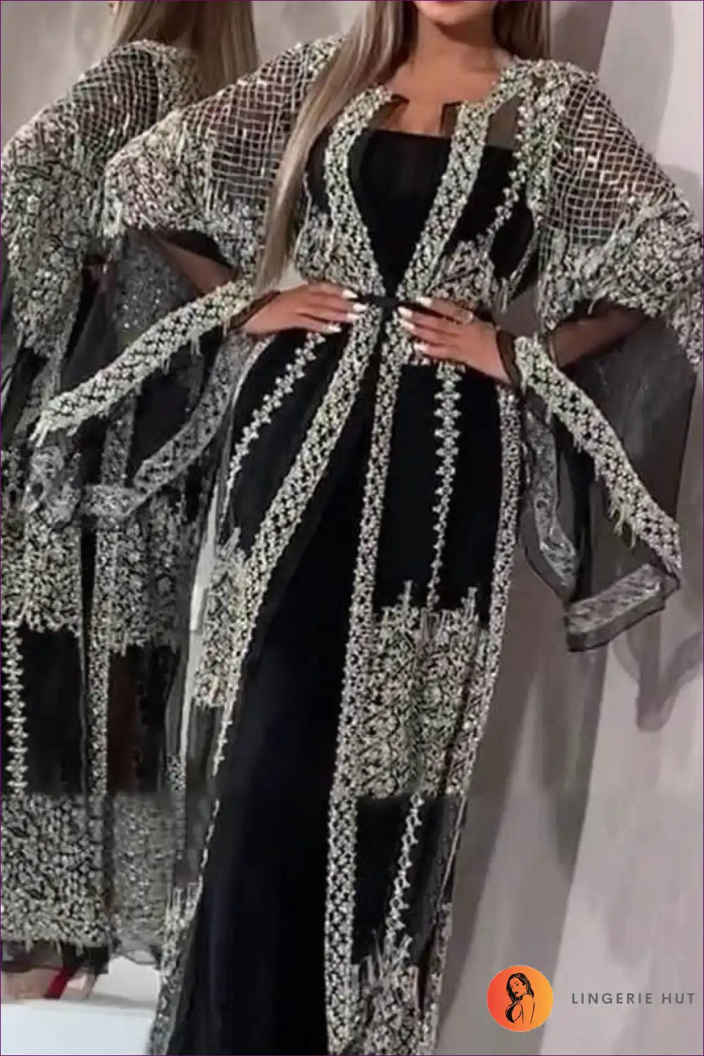 Robe with Sequin Embellishment - Glamorous Evenings for All Season, Boudoir, Evening Wear, Glamour,