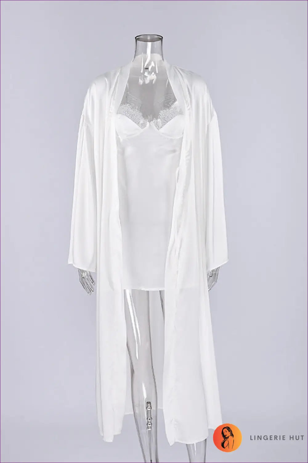 Robe and Slip Set with Lace Trim - Bridal Morning Calm - s / White - just in • Mini • Night • Nightdress - Lingerie Hut