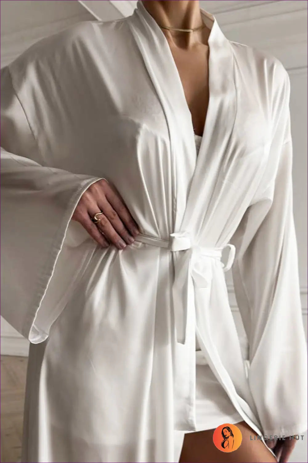 Robe and Slip Set with Lace Trim - Bridal Morning Calm - just in • Mini • Night • Nightdress - Lingerie Hut