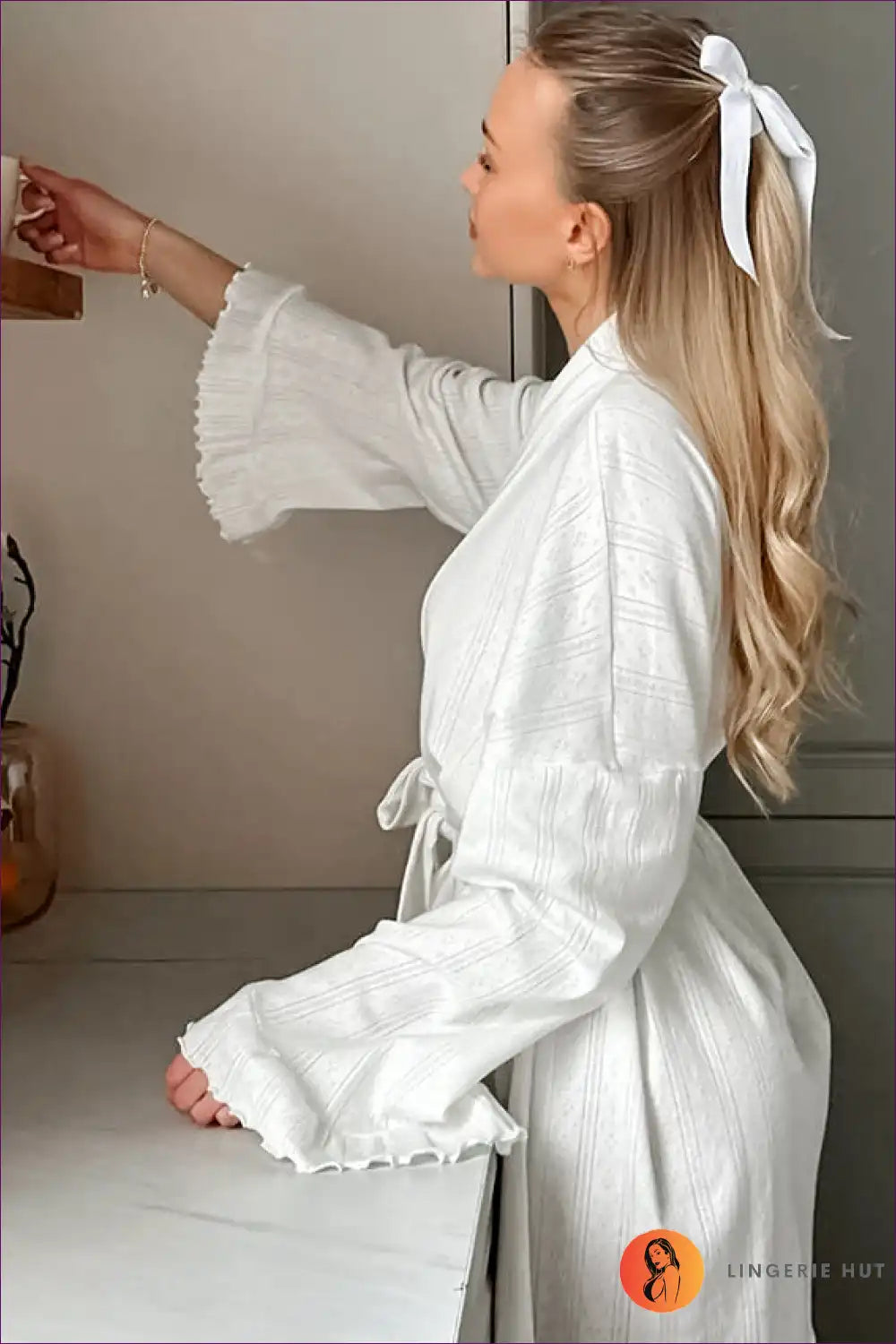 Robe with Textured Weave - Morning Ritual for All Season, Casual, Cotton, Everyday,