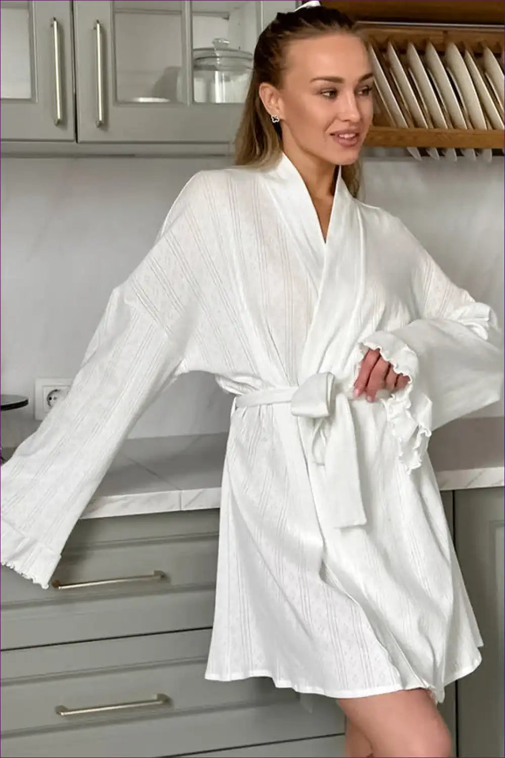 Robe with Textured Weave - Morning Ritual for All Season, Casual, Cotton, Everyday,