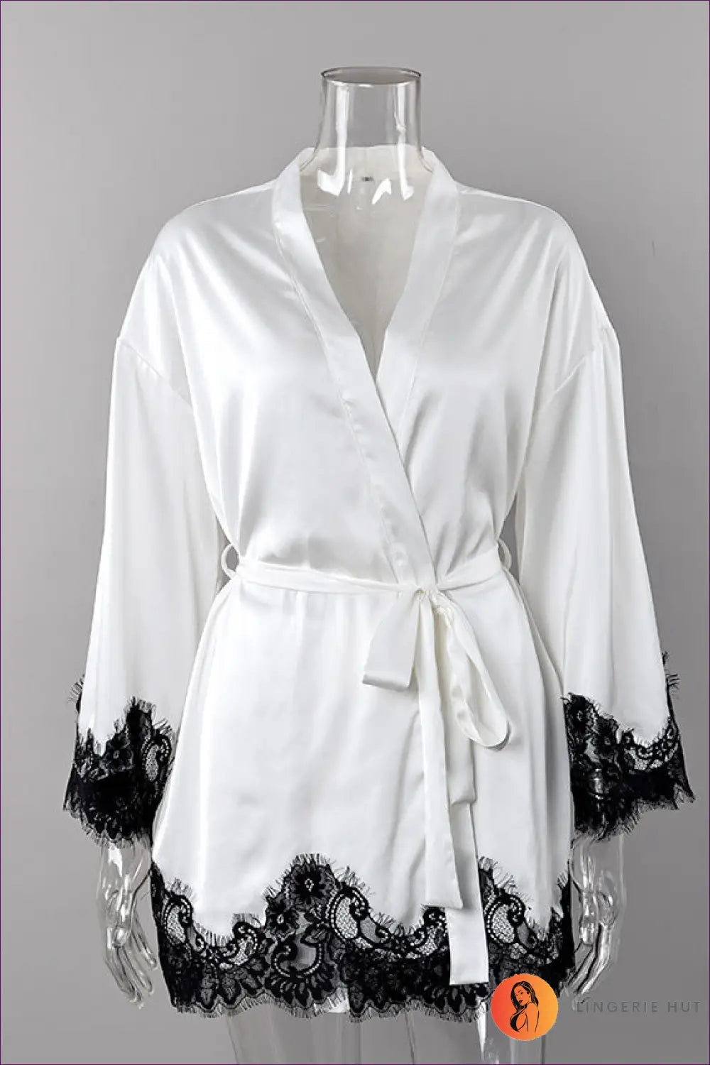 Robe with Tie Waist Detail - Late Afternoon Glow - s / White - just in • Lace • Mini • Night • Nightwear - Lingerie Hut