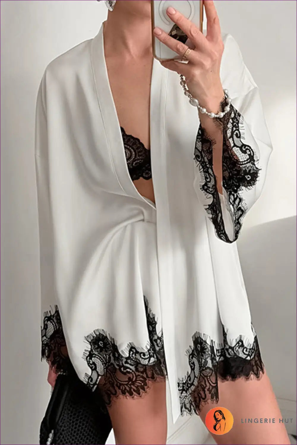 Robe with Tie Waist Detail - Late Afternoon Glow - just in • Lace • Mini • Night • Nightwear - Lingerie Hut