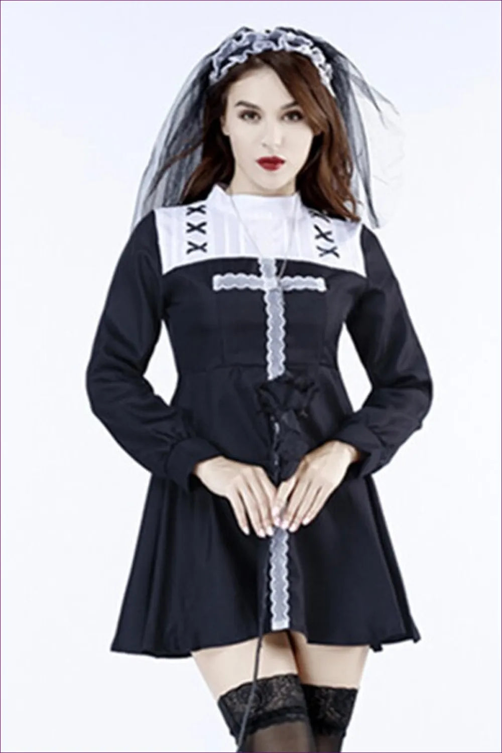 Embrace Divine Elegance With Our Nun Role Play Costume. This Polyester Ensemble Includes a Dress