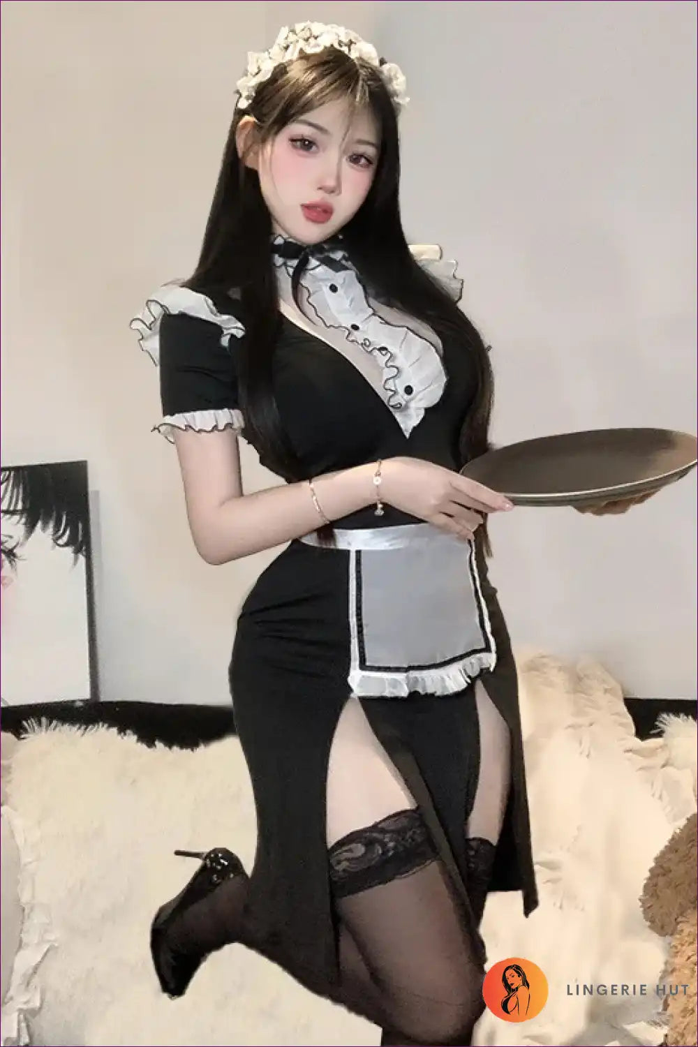 Roleplay Maid Uniform Dress with Flirty Nightwear Silhouette for Everyday, just In, Maid, Mini, Night