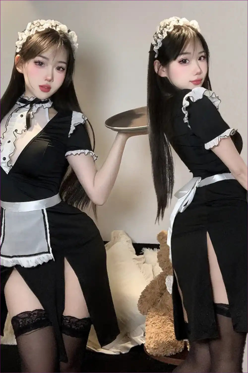 Roleplay Maid Uniform Dress with Flirty Nightwear Silhouette for Everyday, just In, Maid, Mini, Night