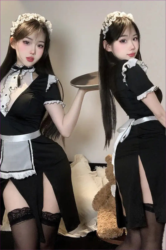 Roleplay Maid Uniform Dress with Flirty Nightwear Silhouette for Everyday, just In, Maid, Mini, Night