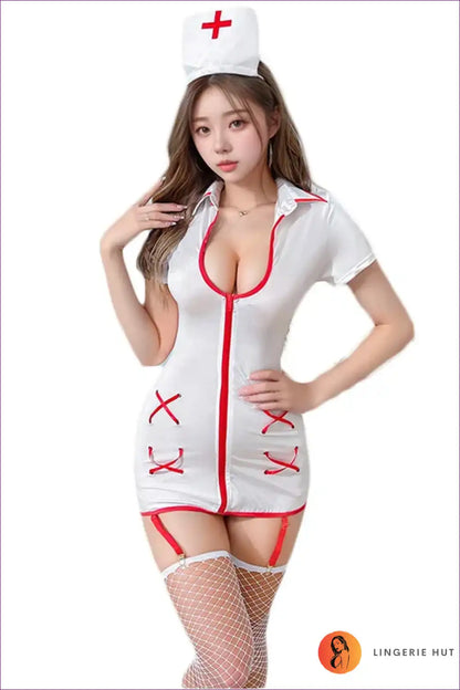 Roleplay Nurse Uniform Dress with Classic Club Styling for Clubwear, Costume, Halloween, just In,