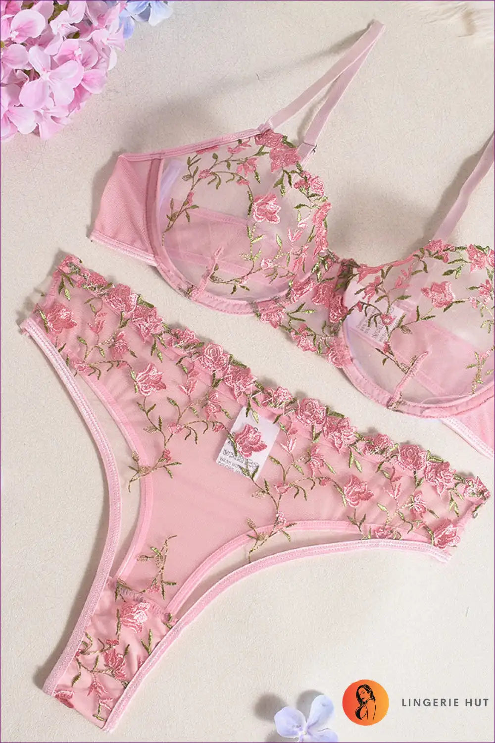 Romantic Floral Embroidered Lingerie Set – Soft & Seductive for Boudoir, Bra Set, Lingerie, Night In, Sexy