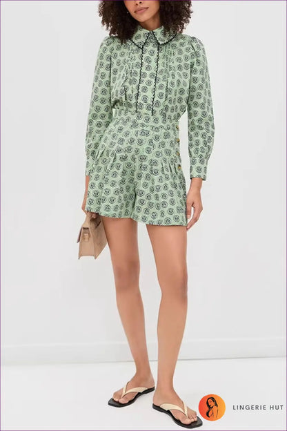 Romper with Collar Detail - Preppy Sophistication - s / Green - Lingerie Hut - All Season • Blouse • Casual • Everyday