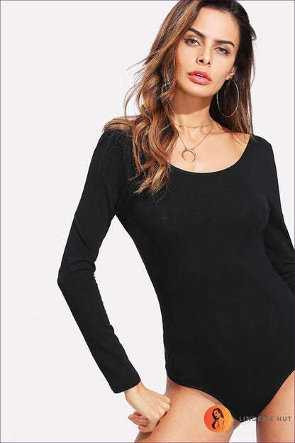 Elevate Your Wardrobe With Our Round Neck Backless Long Sleeve Bodysuit. Flattering Silhouette, Elegant