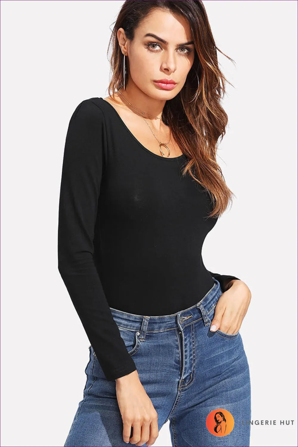 Elevate Your Wardrobe With Our Round Neck Backless Long Sleeve Bodysuit. Flattering Silhouette, Elegant
