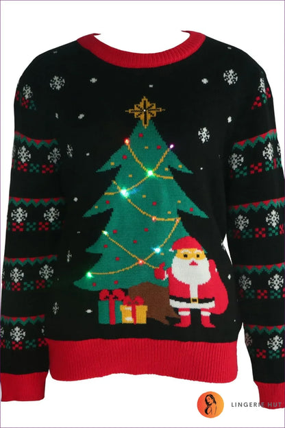 Light Up Your Holidays With Lingerie Hut’s Led Luminous Christmas Tree Jacquard Sweater. Unique Lights