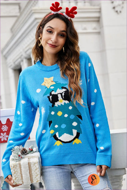 Light Up The Room This Holiday Season With Lingerie Hut’s Sequined Christmas Sweater. Animal Pattern And Loose