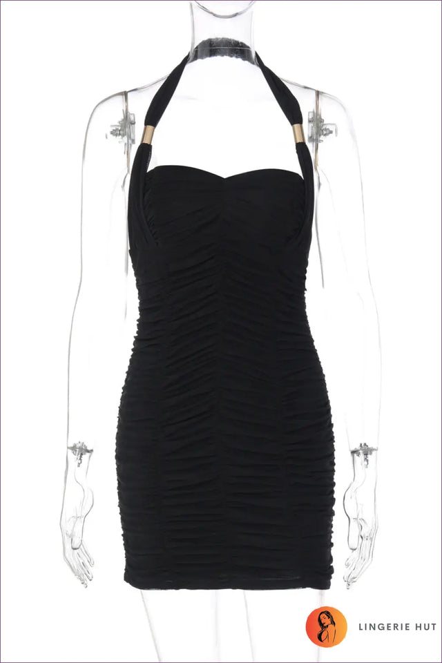 Ruched Backless Halter Mini Dress for Evenings Out - Sleek Confidence