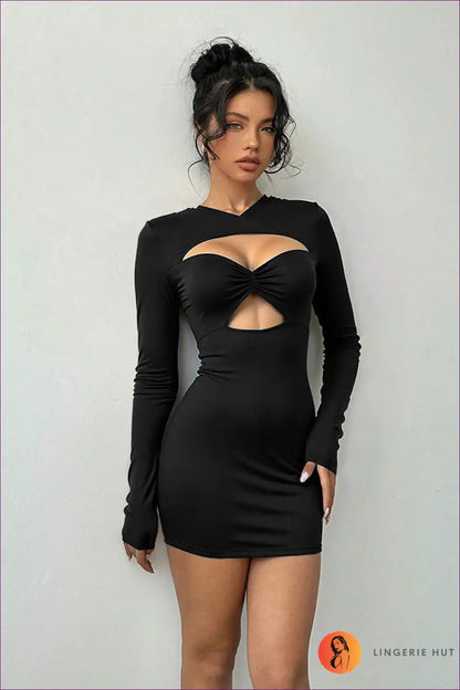 Ruched Cut-out Long Sleeve Mini Dress for Party Nights All Season, Bodycon, Clubwear, Cutout, Evening Wear