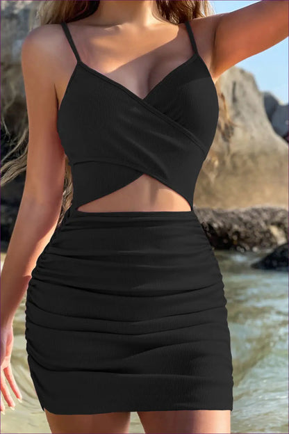 Ruched Cut-out Mini Dress – Beachside Glam - Dresses - Lingerie Hut - Bodycon • Cutout • Date Night • Glamour