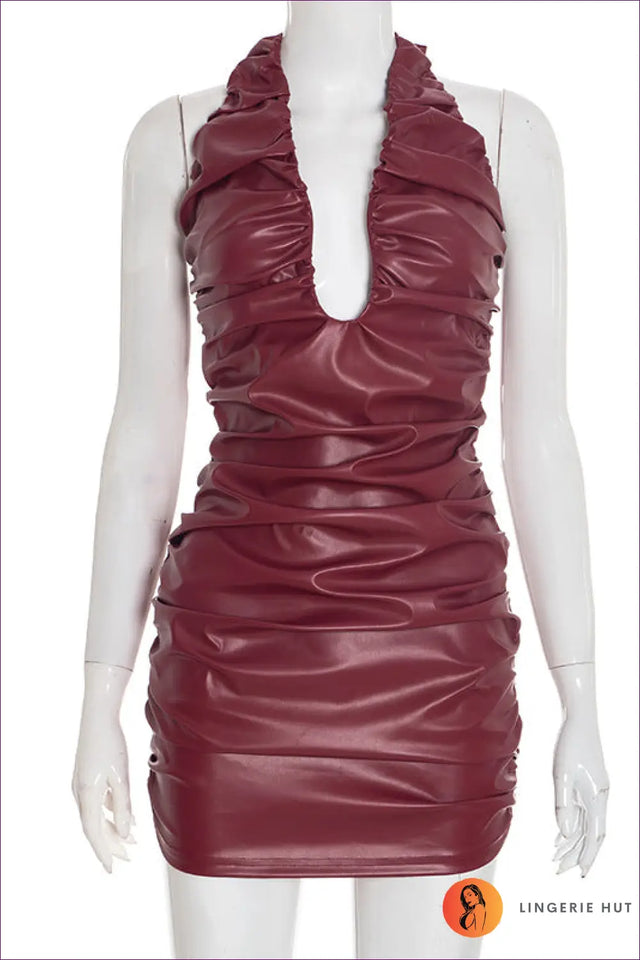Ruched Faux Leather Mini Dress - Unapologetic After-Dark Glamour