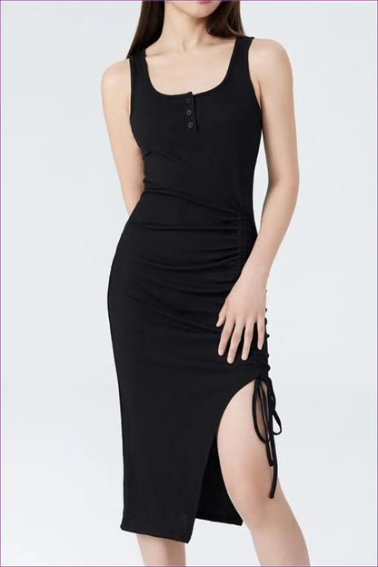 Ruched Knit Bodycon Dress with Side Drawstring - Night out Essential for Bodycon, Casual, Date Night, Evening