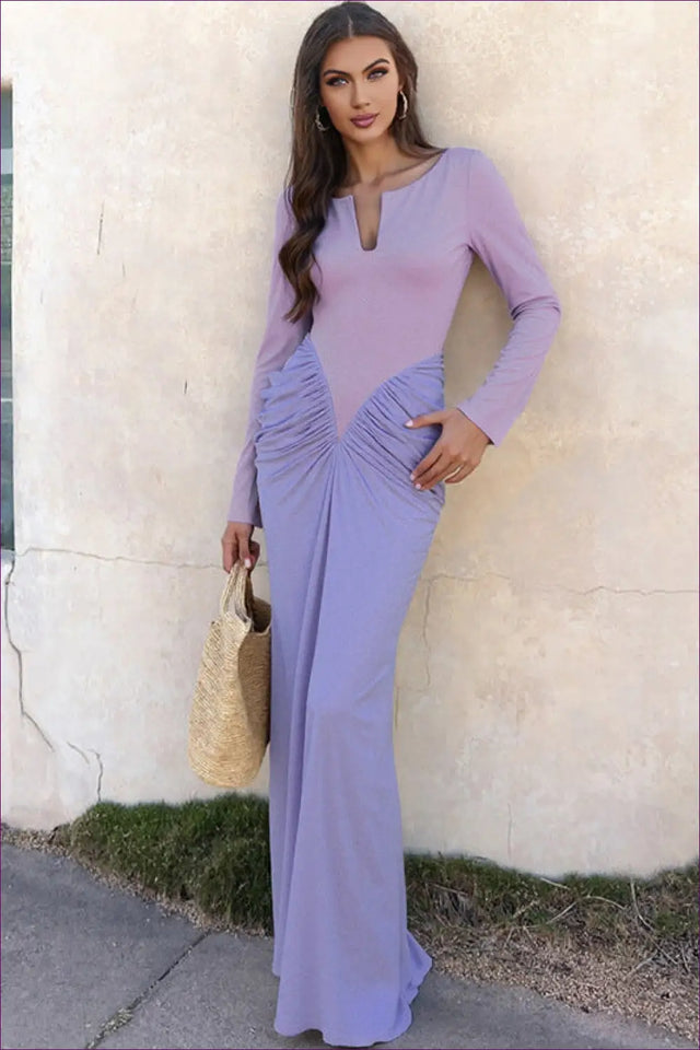 Ruched Long Sleeve Maxi Dress - Understated Glamour