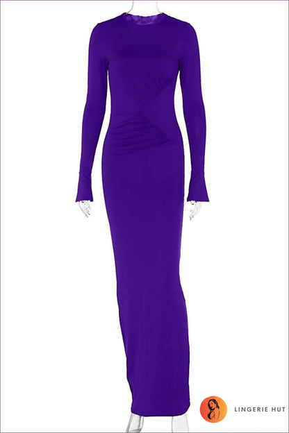 Ruched Long Sleeve Midi Dress - Understated Glamour - s / Violet Color - Dresses - Lingerie Hut - Autumn • Bodycon