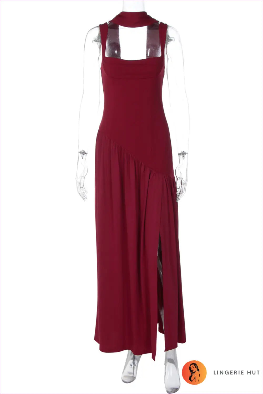 Ruched Maxi Dress with Ribbon Detail - s / Burgundy - Clothing • Evening Wear • Glamour • Lingerie Hut