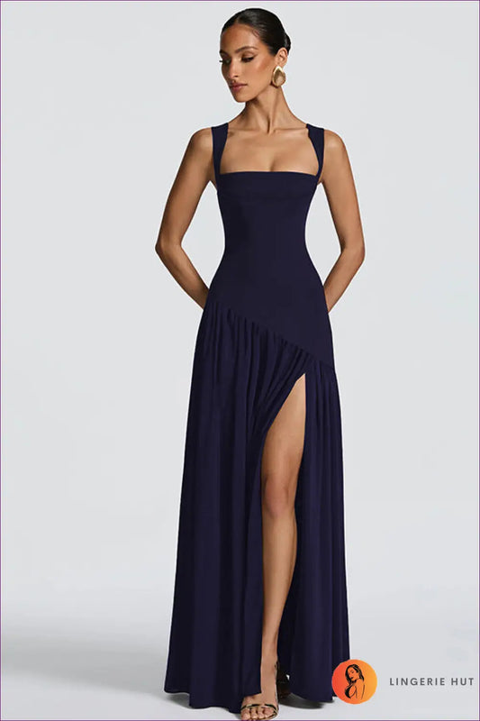 Ruched Maxi Cami Dress with Ribbon Detail - Understated Glamour - s / Purplish Blue - Dresses - Lingerie Hut - A-line