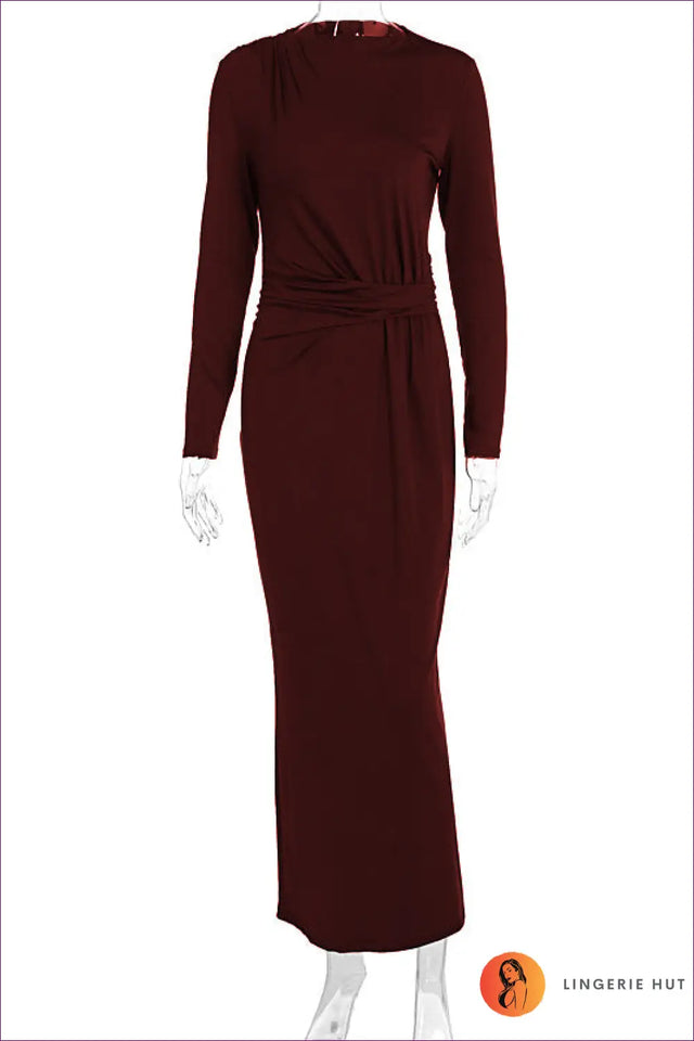 Ruched Maxi Dress with Draped Waist - Autumn Evening Grace