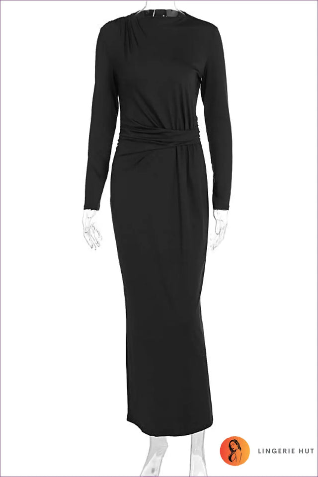 Ruched Maxi Dress with Draped Waist - Autumn Evening Grace