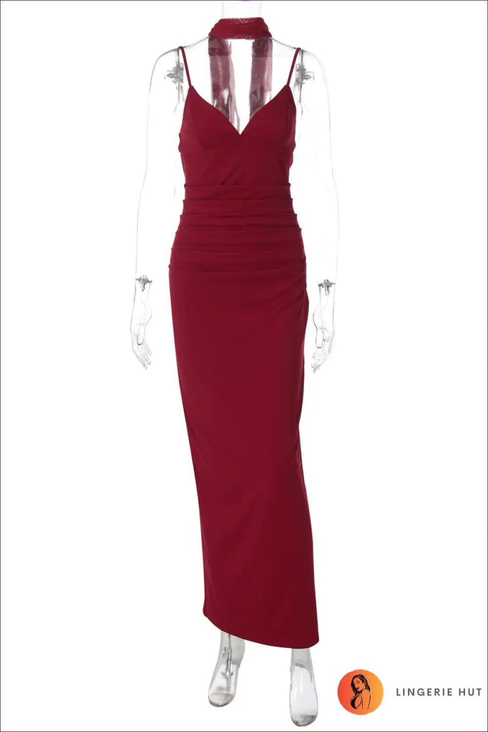 Ruched Maxi Dress with Ribbon Detail - Understated Glamour - s / Burgundy - Dresses - Clothing • Date Night • Lingerie